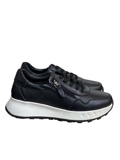 Siyah Hakiki Deri  Fermuar Detay Bağcıklı Comfort Sneaker
