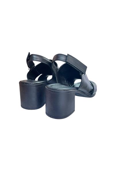 Siyah Hakiki Deri Hafif Ve Comfort Taban Yazlık Topuklu Ayakkabı