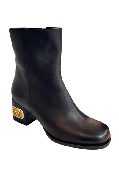 Siyah Hakiki Deri İçi Sıcak Astar Topuklu Bot