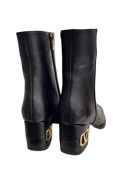 Siyah Hakiki Deri İçi Sıcak Astar Topuklu Bot