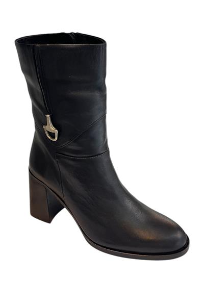 Siyah Hakiki  Deri İçi Sıcak Astarlı Topuklu Bot