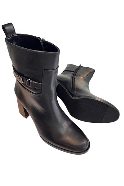 Siyah Hakiki  Deri İçi Sıcak Astarlı Topuklu Bot