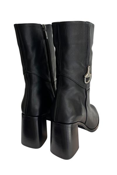 Siyah Hakiki  Deri İçi Sıcak Astarlı Topuklu Bot