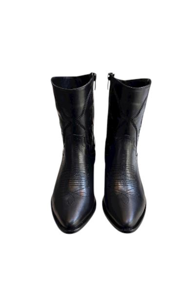 Siyah Hakiki Deri İşleme Detaylı Western Bot