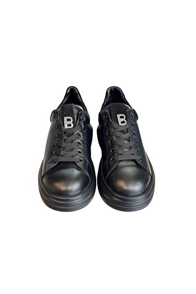 Siyah Hakiki Deri Kalın Taban Bağcıklı Sneaker
