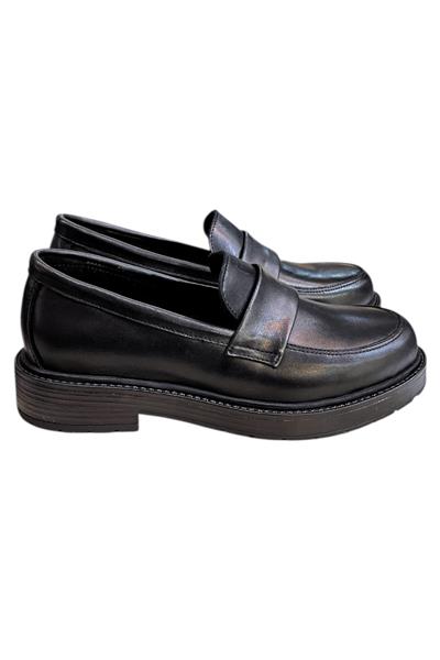 Siyah Hakiki Deri Loafer 