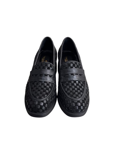 Siyah Hakiki Deri Örgü  Comfort Taban  Topuklu  Loafer