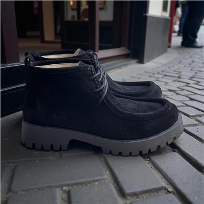 Siyah Hakiki Deri Süet Bağcıklı Bot