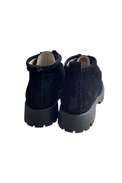 Siyah Hakiki Deri Süet Bağcıklı Bot