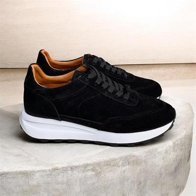Siyah Hakiki Deri Süet Bağcıklı Comfort Sneaker