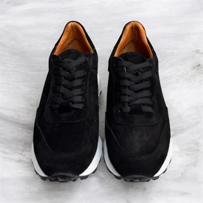 Siyah Hakiki Deri Süet Bağcıklı Comfort Sneaker