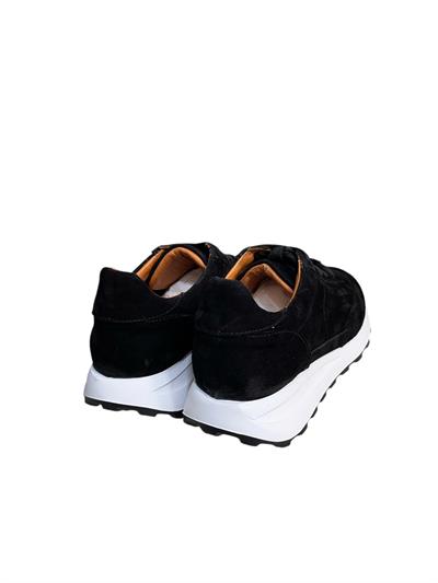Siyah Hakiki Deri Süet Bağcıklı Comfort Sneaker