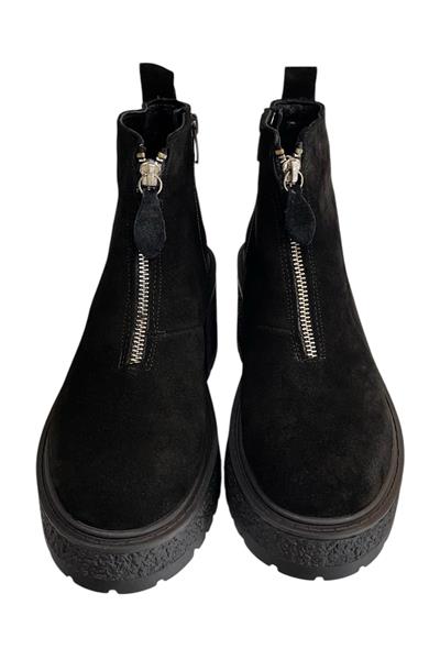 Siyah Hakiki Deri Süet Fermuar Detay Bot