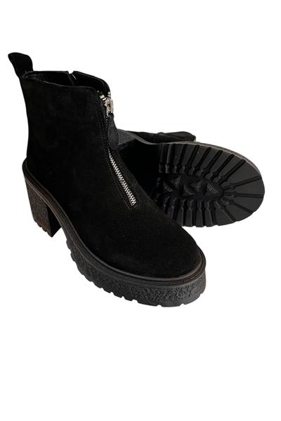 Siyah Hakiki Deri Süet Fermuar Detay Bot