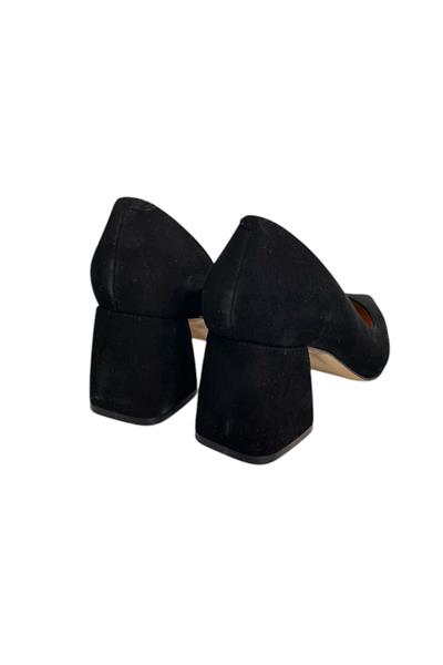 Siyah Hakiki Deri Süet  Mabeyn Topuklu Ayakkabı