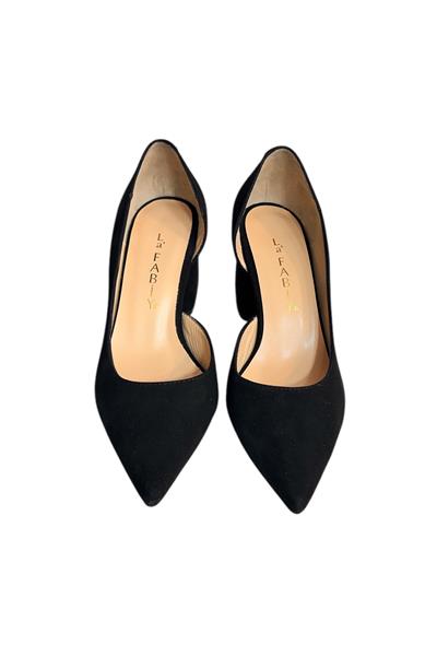 Siyah Hakiki Deri Süet  Mabeyn Topuklu Ayakkabı