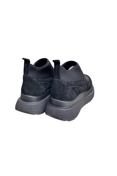 Siyah Hakiki Deri Süet Strech Yüzlü Bilekte Sneaker