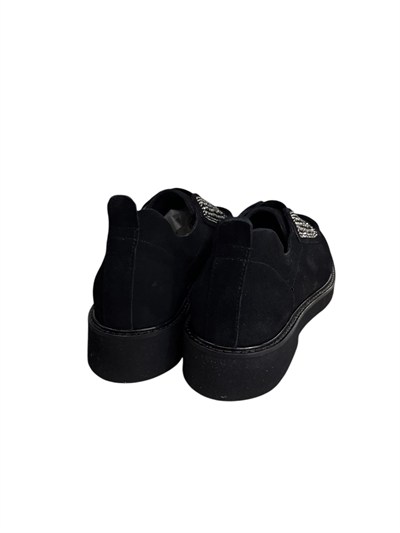 Siyah Hakiki Deri Süet Taş Detay Comfort  Loafer