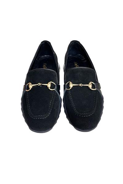 Siyah Hakiki Deri Süet Toka Detay Comfort Taban Spor Loafer
