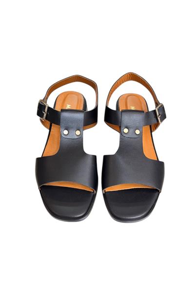 Siyah Hakiki Deri Tek Bant Bilekten Bağlı Bodrum Tarzı Sandalet 