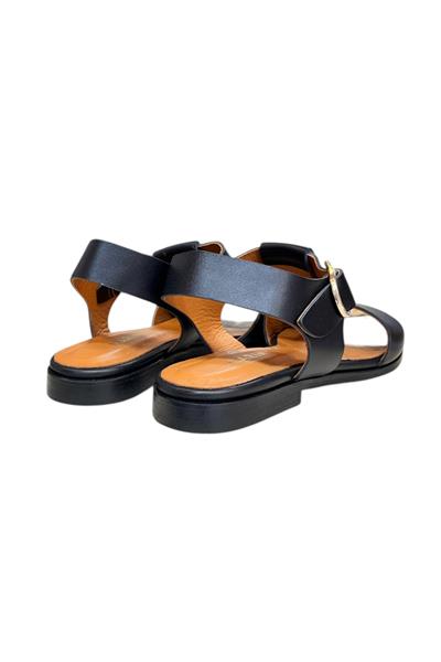 Siyah Hakiki Deri Tek Bant Bilekten Bağlı Bodrum Tarzı Sandalet 