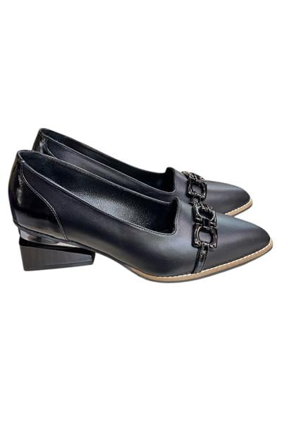 Siyah Hakiki Deri Toka Detay Ayakkabı
