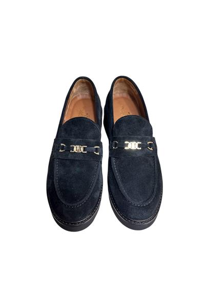 Siyah Hakiki Deri Toka Detay Hafif Taban Loafer