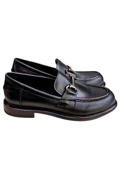 Siyah Hakiki Deri Toka Detay Loafer 