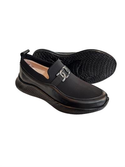 Siyah Hakiki Deri Tokalı Strech Yüzlü Comfort Sneaker
