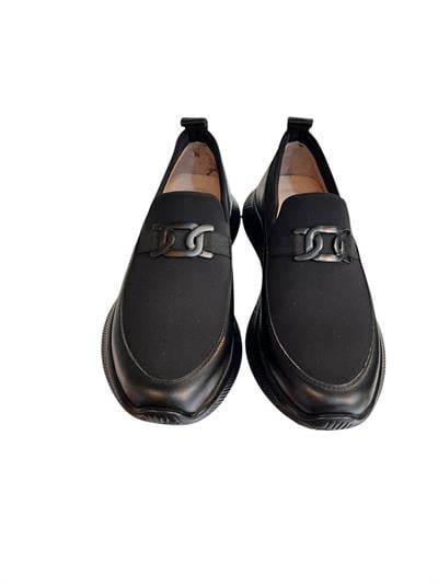 Siyah Hakiki Deri Tokalı Strech Yüzlü Comfort Sneaker