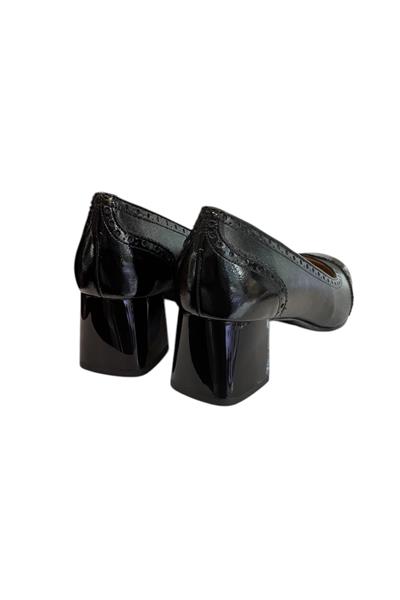 Siyah Hakiki Deri  Topuklu Ayakkabı
