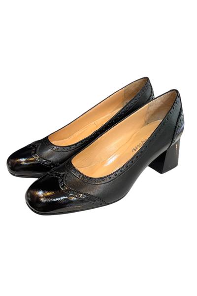 Siyah Hakiki Deri  Topuklu Ayakkabı