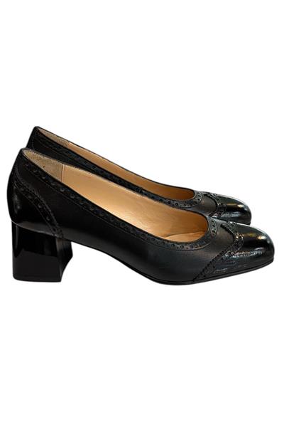 Siyah Hakiki Deri  Topuklu Ayakkabı