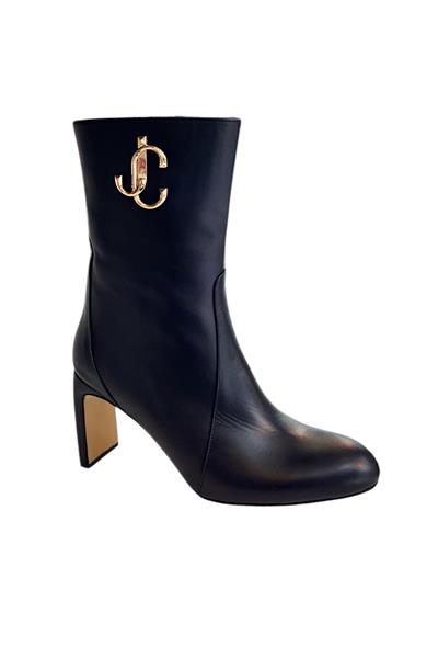 Siyah Hakiki  Deri Topuklu Bot