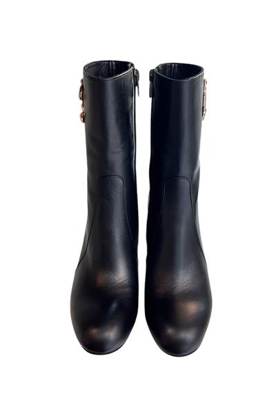 Siyah Hakiki  Deri Topuklu Bot