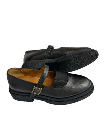 Siyah Hakiki Deri Üst Kısmı Lastikli Babet