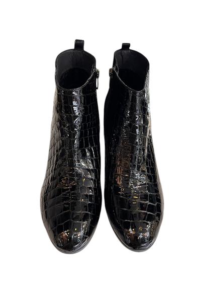 Siyah Hakiki Krokodil Deri Topuklu Bot