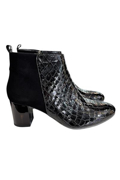 Siyah Hakiki Krokodil Deri Topuklu Bot