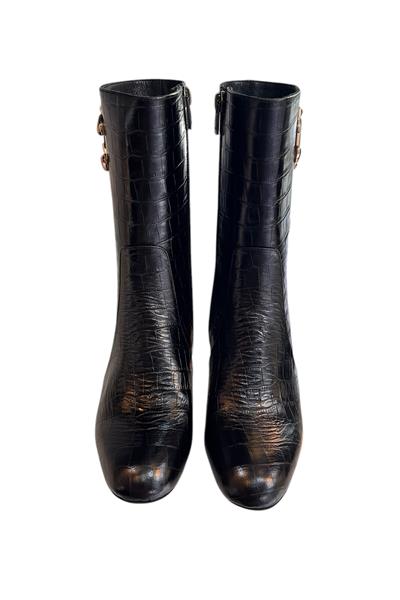 Siyah Hakiki Krokodil Deri Topuklu Bot