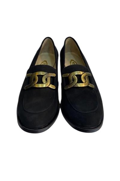 Siyah Hakiki Nubuk Deri Toka Detay Loafer