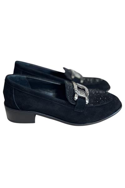 Siyah Hakiki Nubuk Deri Toka Detay Loafer