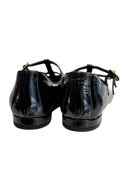 Siyah Hakiki Rugan Deri Çift Bantlı Babet Ayakkabı