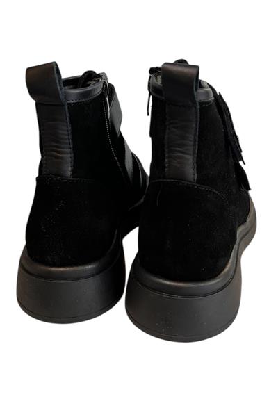 Siyah Hakiki Süet Deri Çift Cırt Bantlı Bot