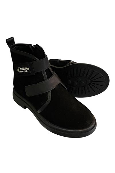 Siyah Hakiki Süet Deri Çift Cırt Bantlı Bot