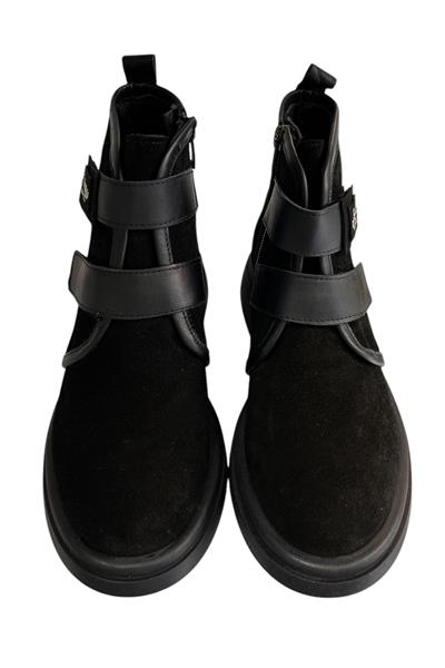 Siyah Hakiki Süet Deri Çift Cırt Bantlı Bot