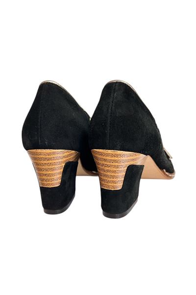 Siyah Hakiki Süet Deri Fiyonk Detay Topuklu Ayakkabı