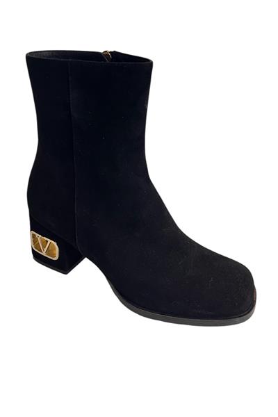 Siyah Hakiki Süet Deri İçi Sıcak Astar Topuklu Bot