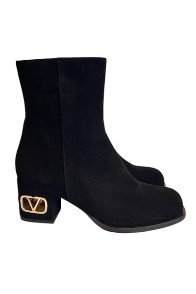 Siyah Hakiki Süet Deri İçi Sıcak Astar Topuklu Bot