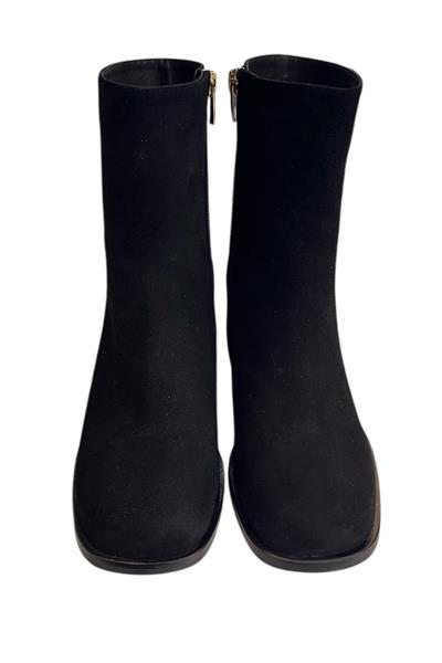Siyah Hakiki Süet Deri İçi Sıcak Astar Topuklu Bot