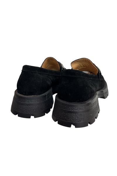 Siyah Hakiki Süet Deri Kalın Taban Loafer